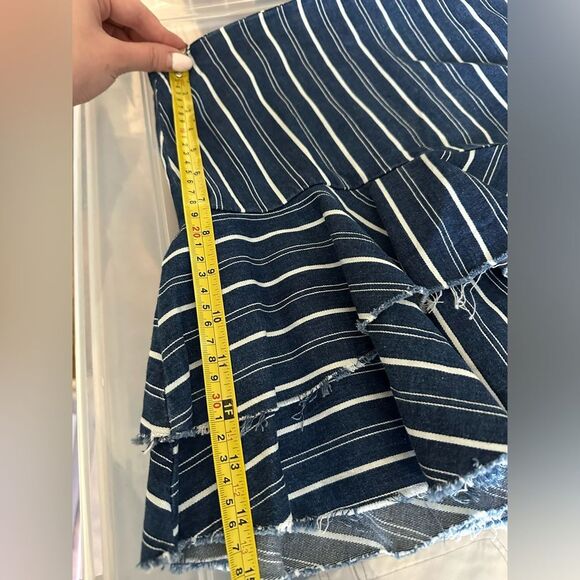 WOMEN'S ZARA DENIM RUFFLE HIGH LOW SKIRT white striped asymmetrical size xs - Picture 9 of 9